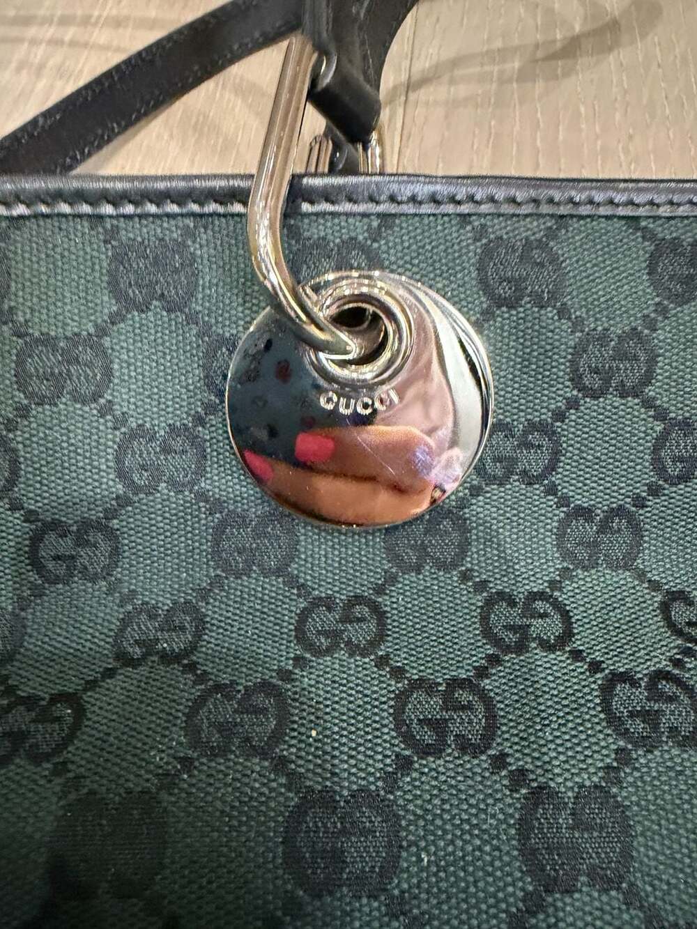 Gucci GG Canvas Tote Bag Dark Green & Black Vintage - Picture 4 of 10